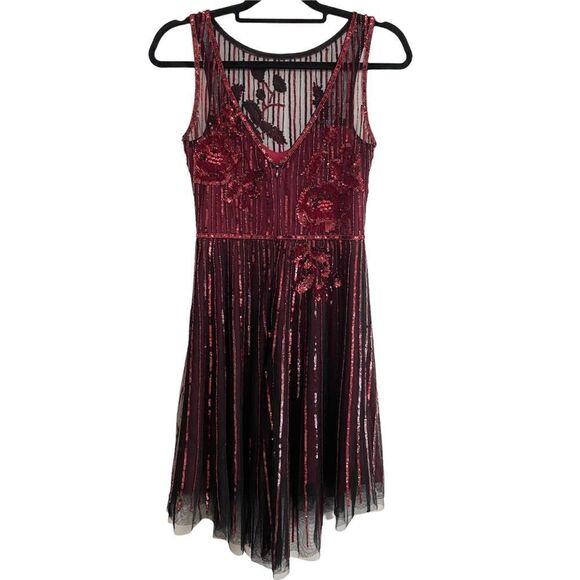 Parker Black Abba Sequin High Low Dress Black Red Size 0 - Picture 7 of 15